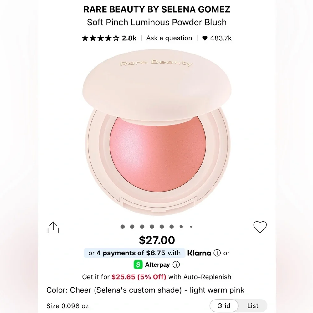 NEW! Rare Beauty Soft Pinch Luminous Powder Blush in Selena’s Custom Shade Cheer